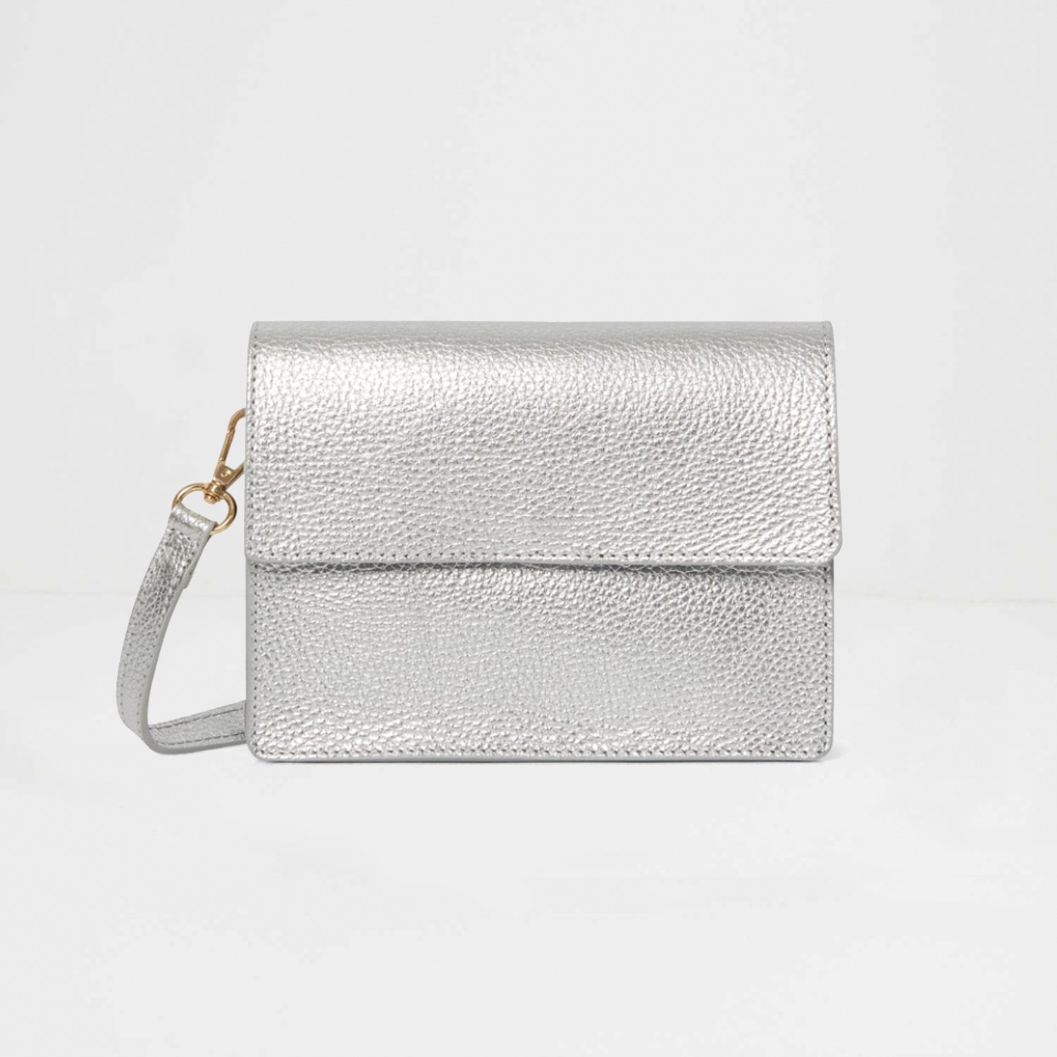 Anzio Clutch Bag with Leather Strap Silver | Betsy & Floss