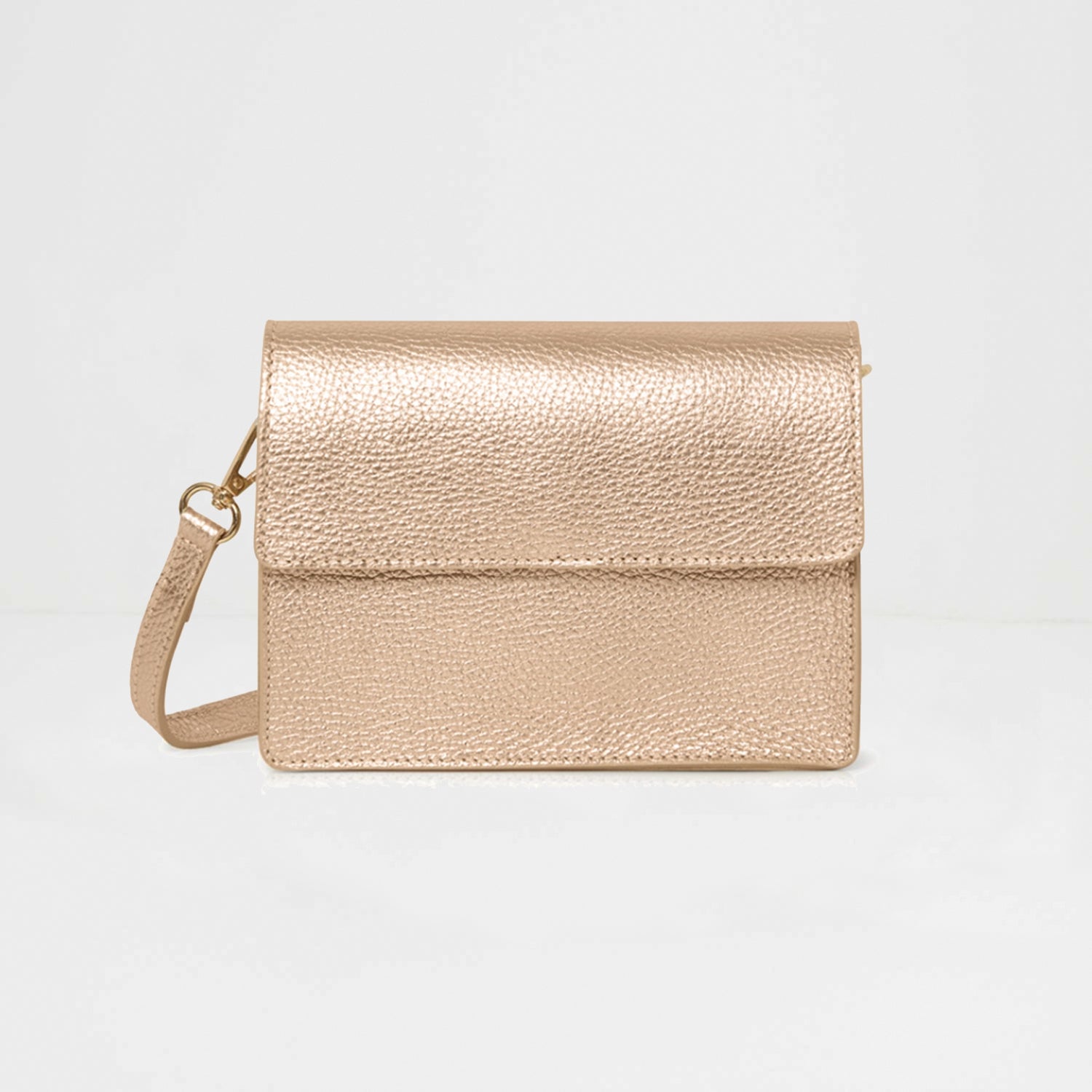 Anzio Clutch Bag with Leather Strap Rose Gold | Betsy & Floss