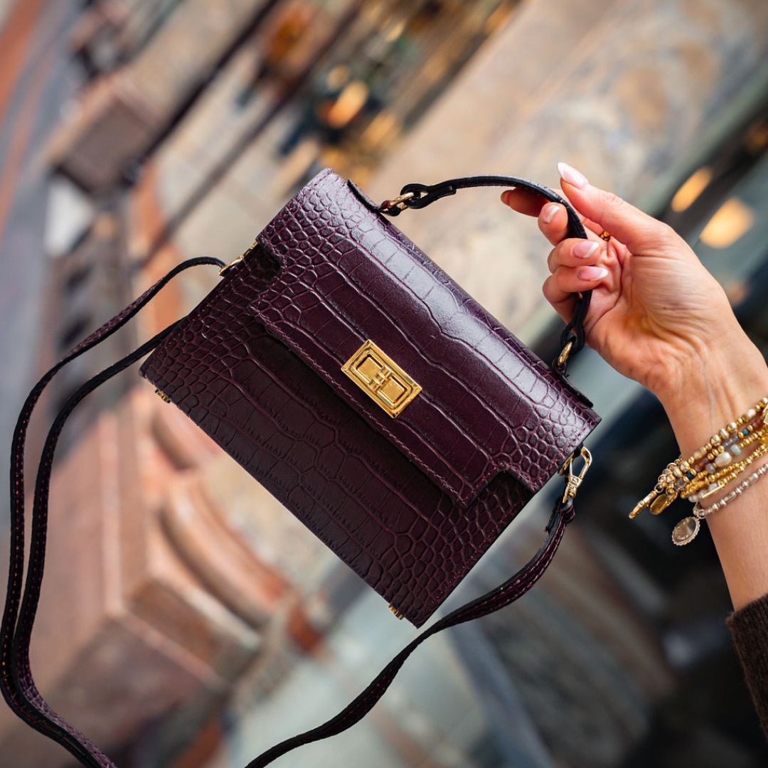 Ardea Croc Top Handle Handbag Burgundy | Betsy & Floss
