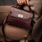 Ardea Croc Top Handle Handbag Burgundy | Betsy & Floss