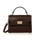 Ardea Croc Top Handle Handbag Chocolate Brown | Betsy & Floss