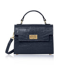 Ardea Croc Top Handle Handbag Navy Blue | Betsy & Floss