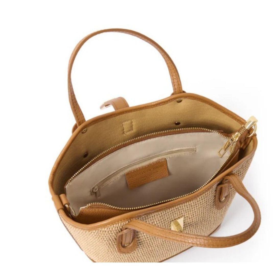 Bari Raffia Basket Bag With Contrast Leather Trim Cream | Betsy & Floss