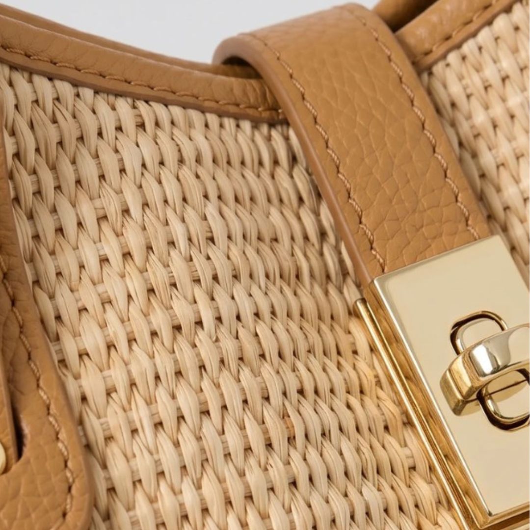Bari Raffia Basket Bag With Contrast Leather Trim Cream | Betsy & Floss