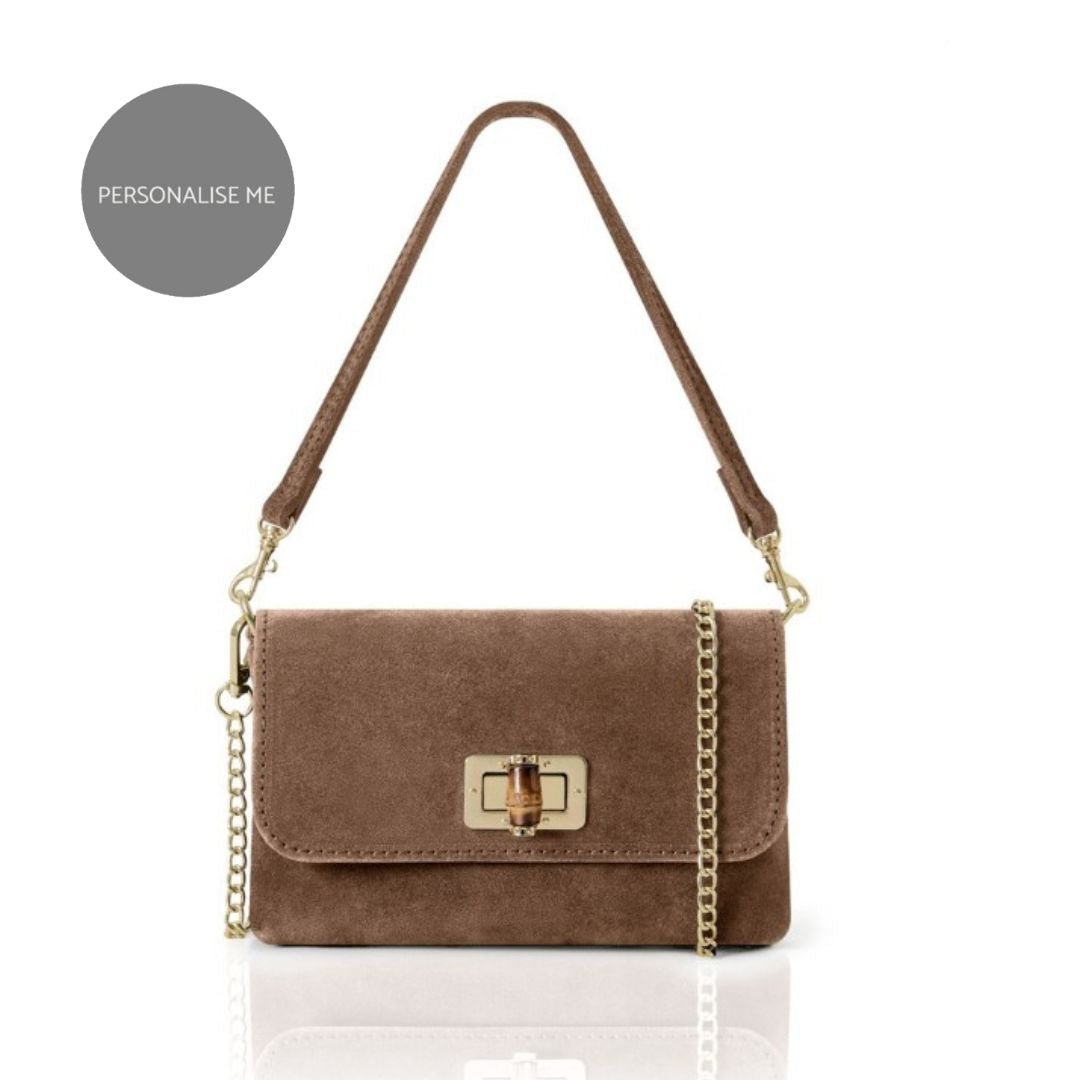 Cori Suede Handbag and Clutch Bag Light Chocolate | Betsy & Floss