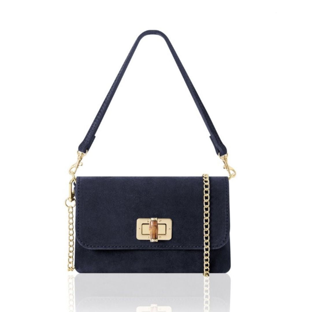 Cori Suede Handbag and Clutch Bag Navy Blue | Betsy & Floss