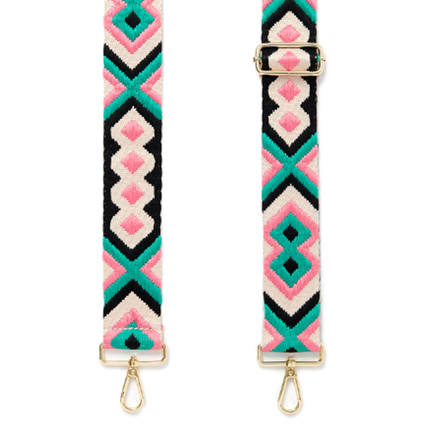 Crossbody Strap - Aqua and Pink Bohemian Print (Gold Hardware) | Betsy & Floss