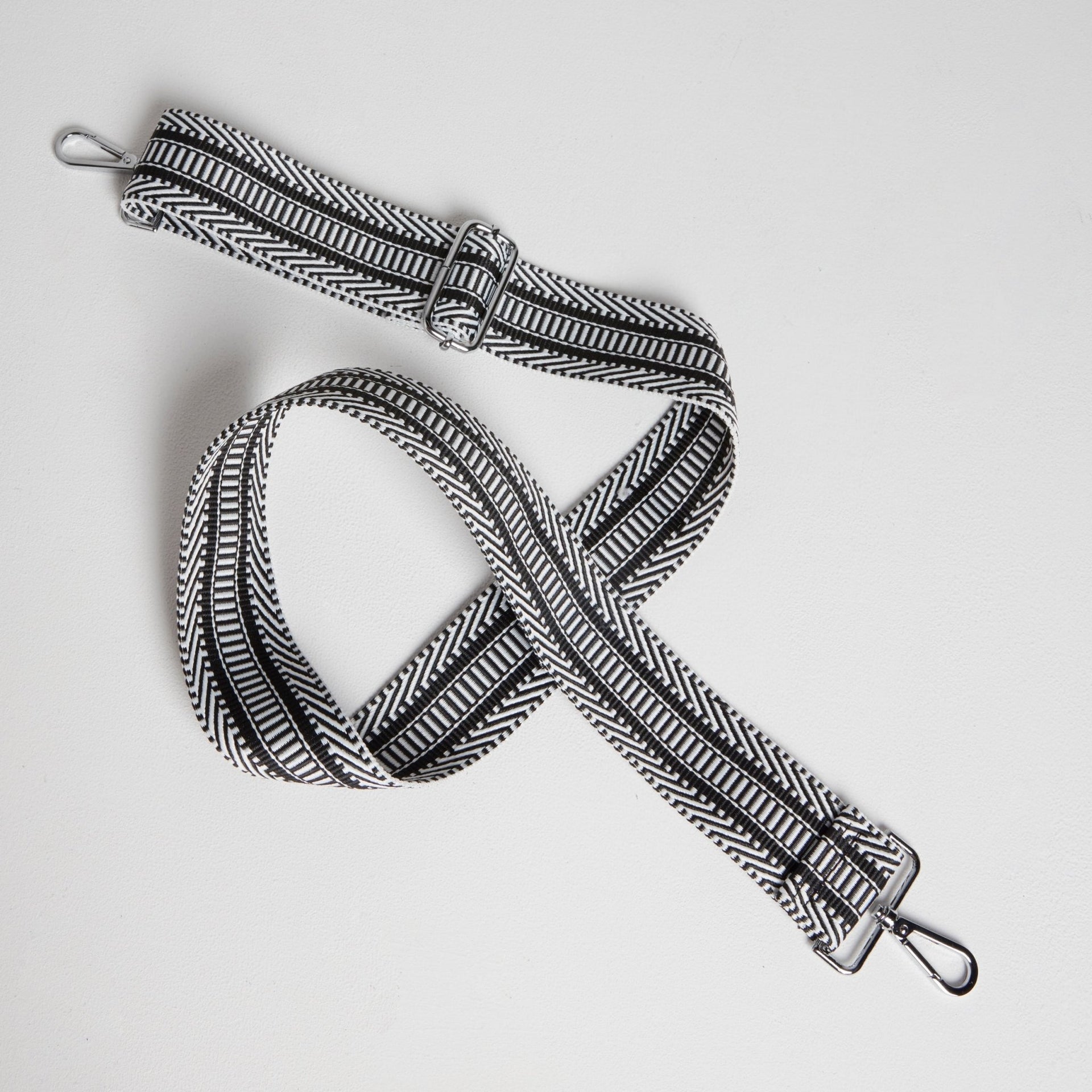 Crossbody Strap - Black & White Chevron (Silver Hardware)