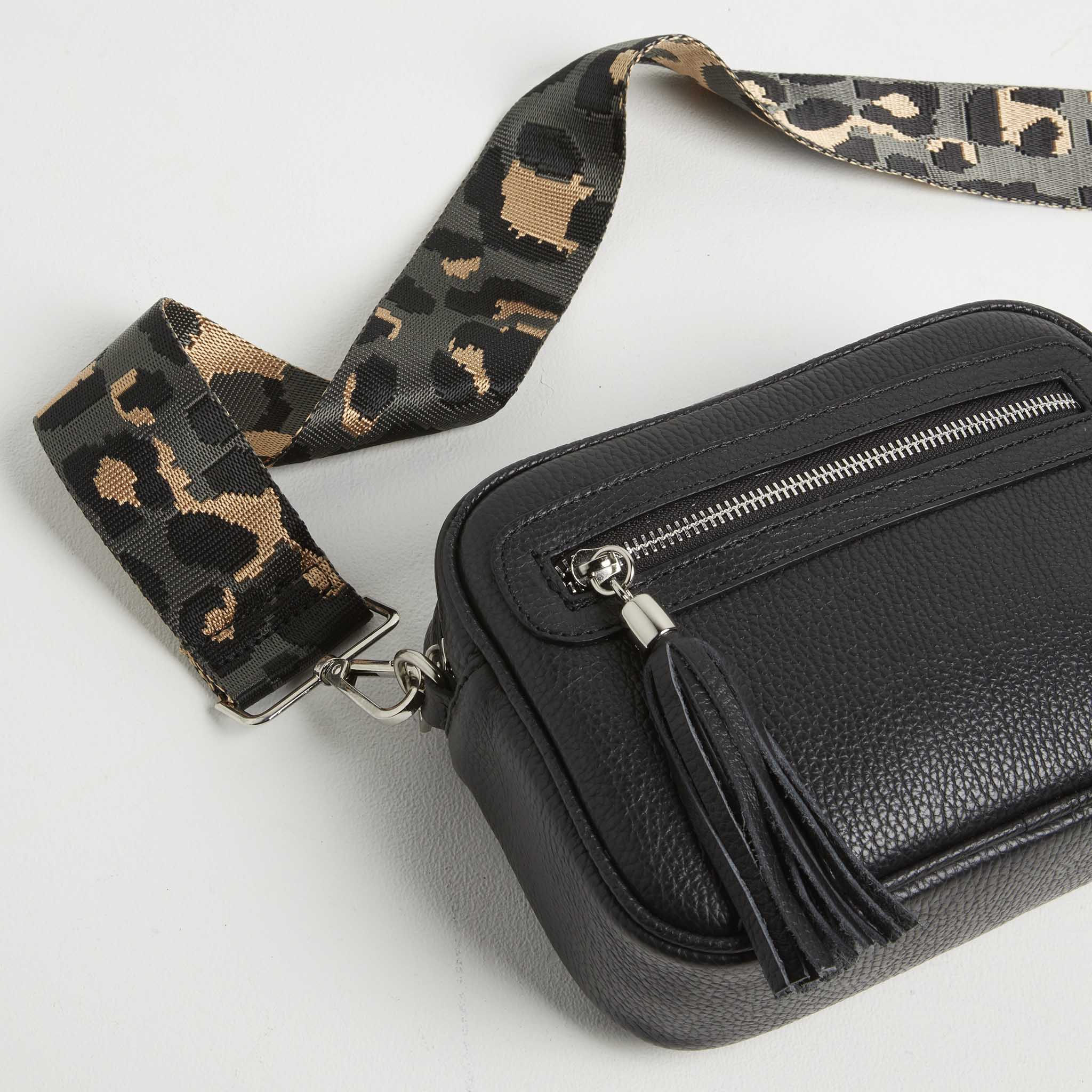 Crossbody Strap - Dark Leopard Print (Silver Hardware) | Betsy & Floss