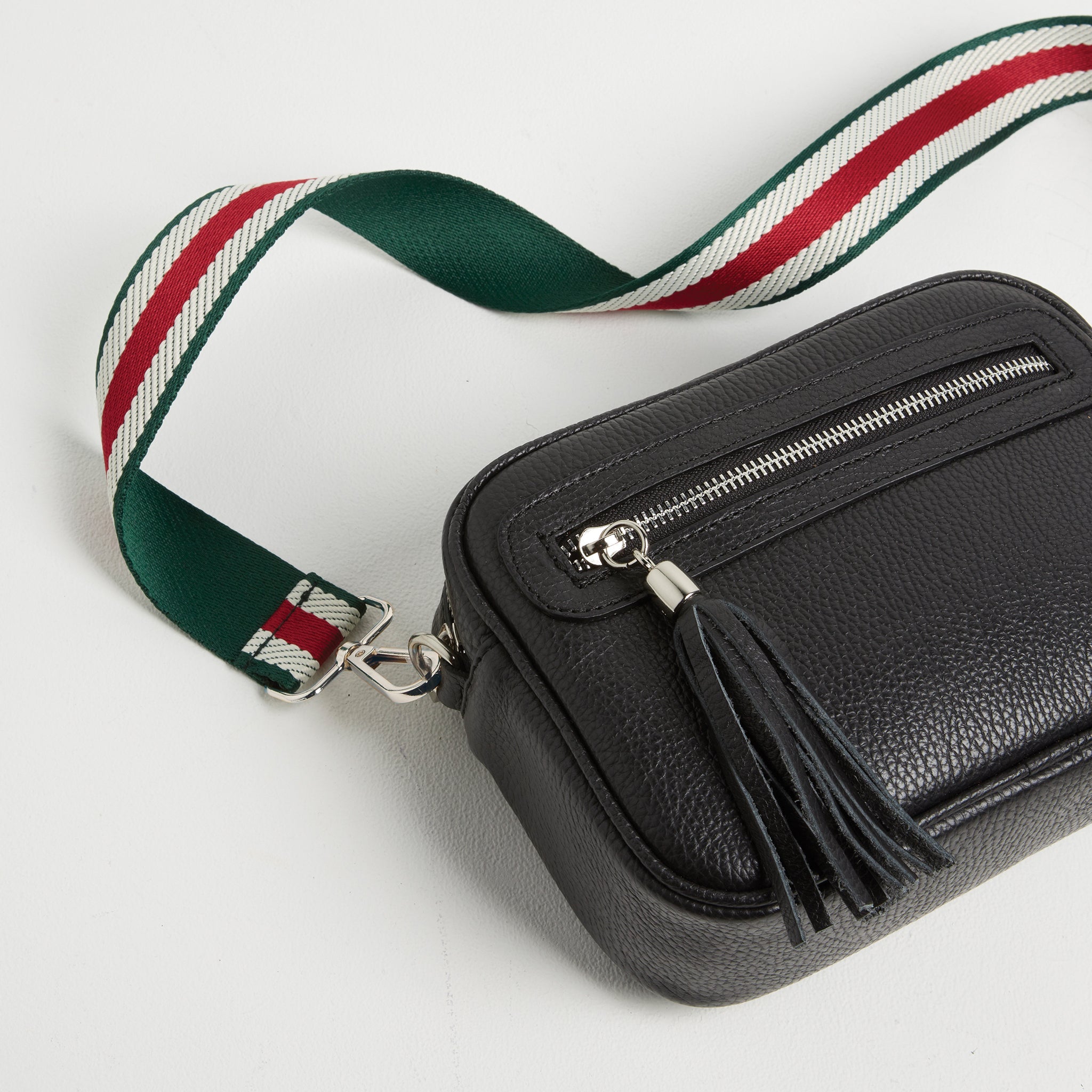 Crossbody Strap - Green Stripe (Silver Hardware) | Betsy & Floss