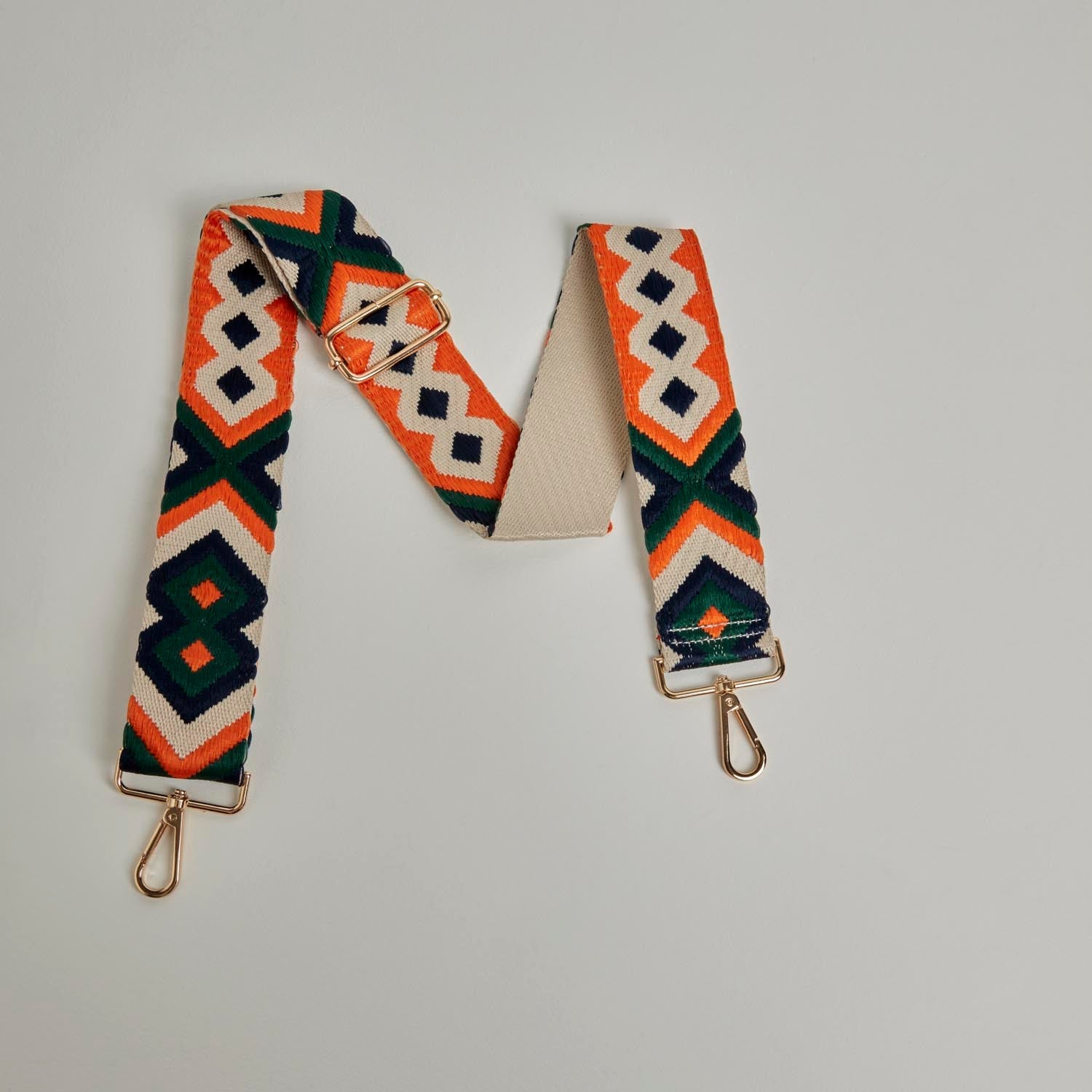 Crossbody Strap - Orange and Navy Bohemian Print (Gold Hardware) | Betsy & Floss