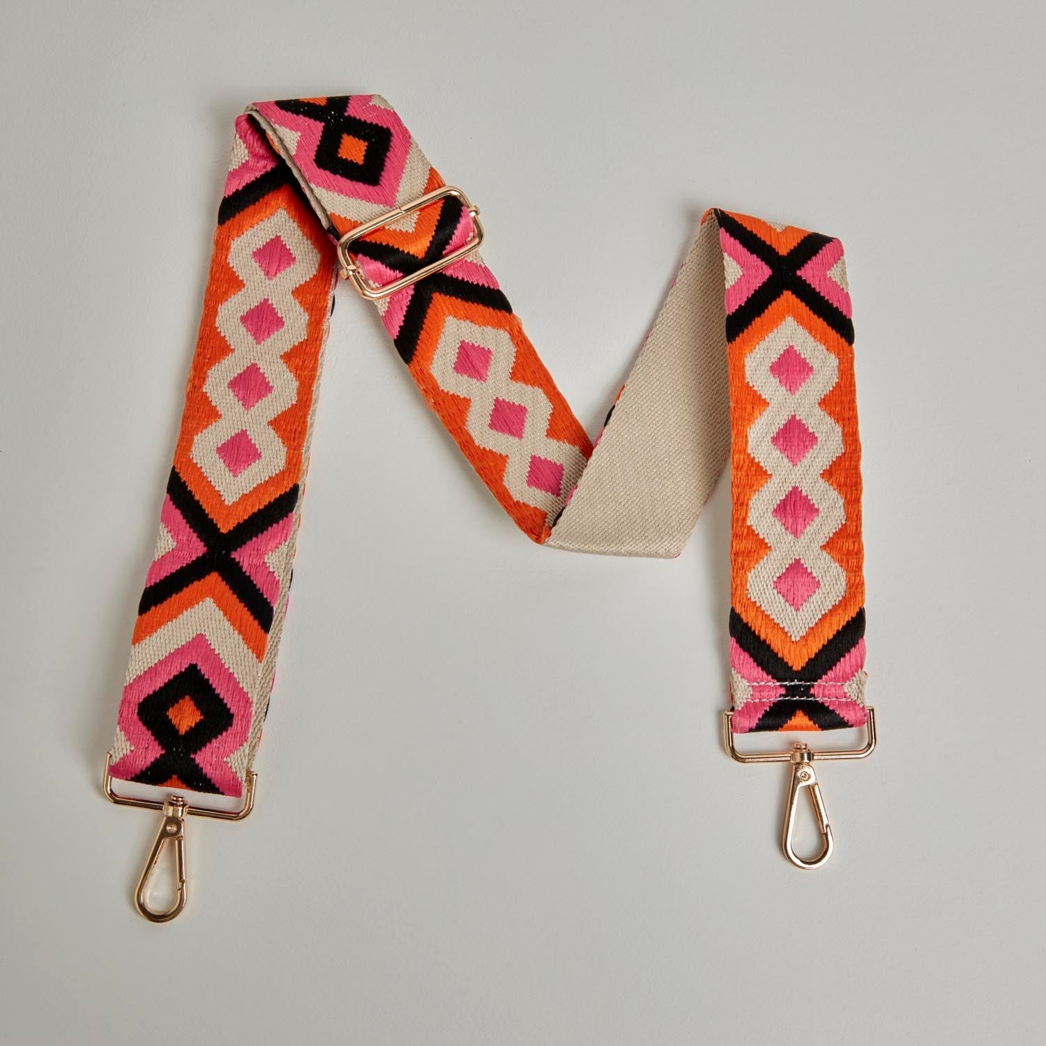 Crossbody Strap - Orange and Pink Bohemian Print (Gold Hardware) | Betsy & Floss