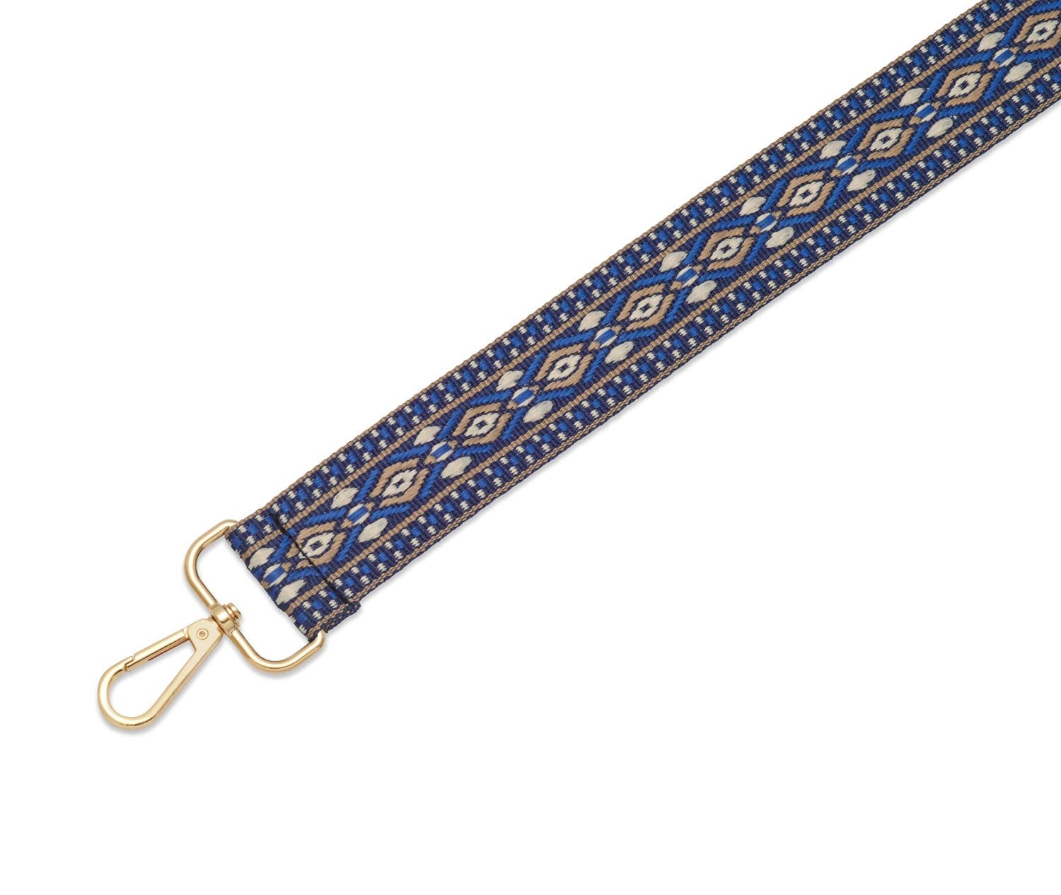 Crossbody Strap - Patterned Strap in Dark Blue (Gold Hardware) | Betsy & Floss