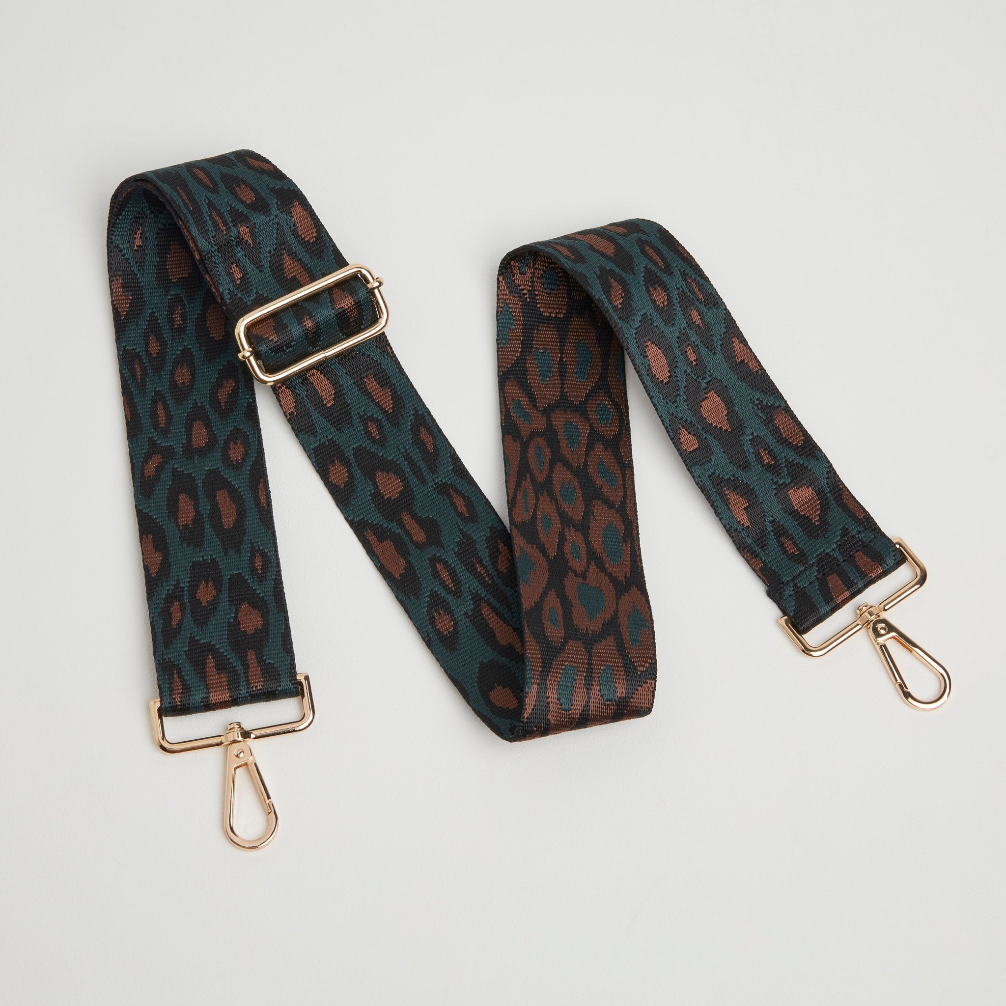 Crossbody Strap - Teal Green and Brown Leopard Print (Gold Hardware) | Betsy & Floss