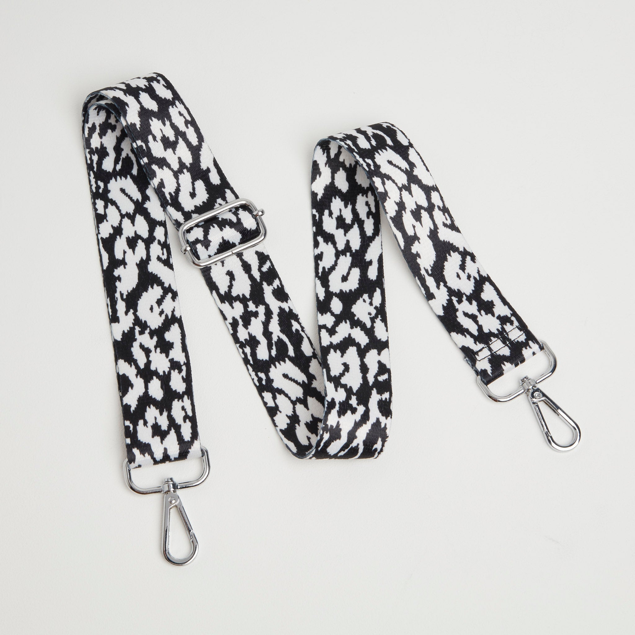 Crossbody Strap - White and Black Leopard Print (Silver Hardware) | Betsy & Floss