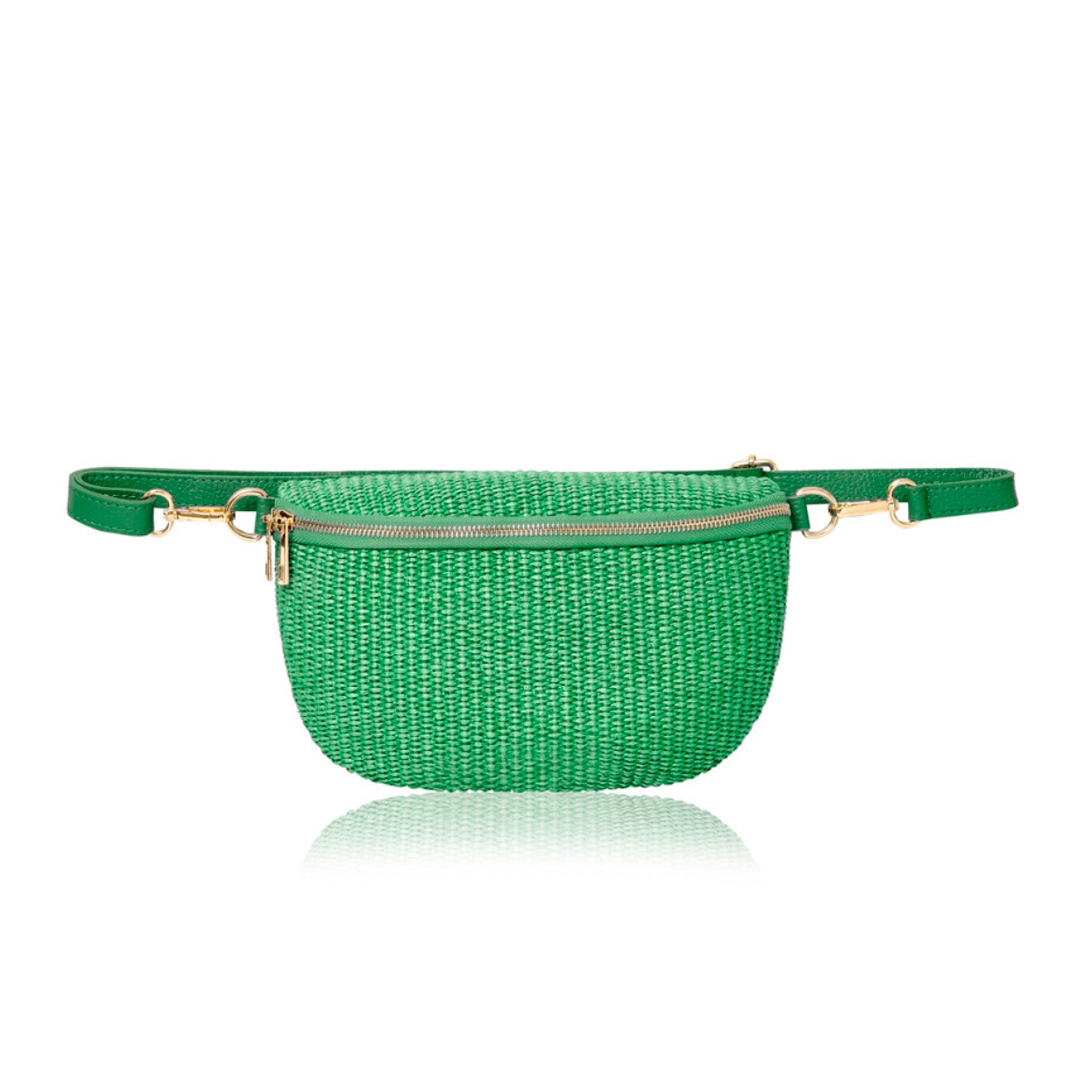 Enna Raffia Crossbody and Waist Bag Green | Betsy & Floss