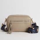 Florence Crossbody Bag in Beige with Dark Blue Leopard Print Strap Beige | Betsy & Floss