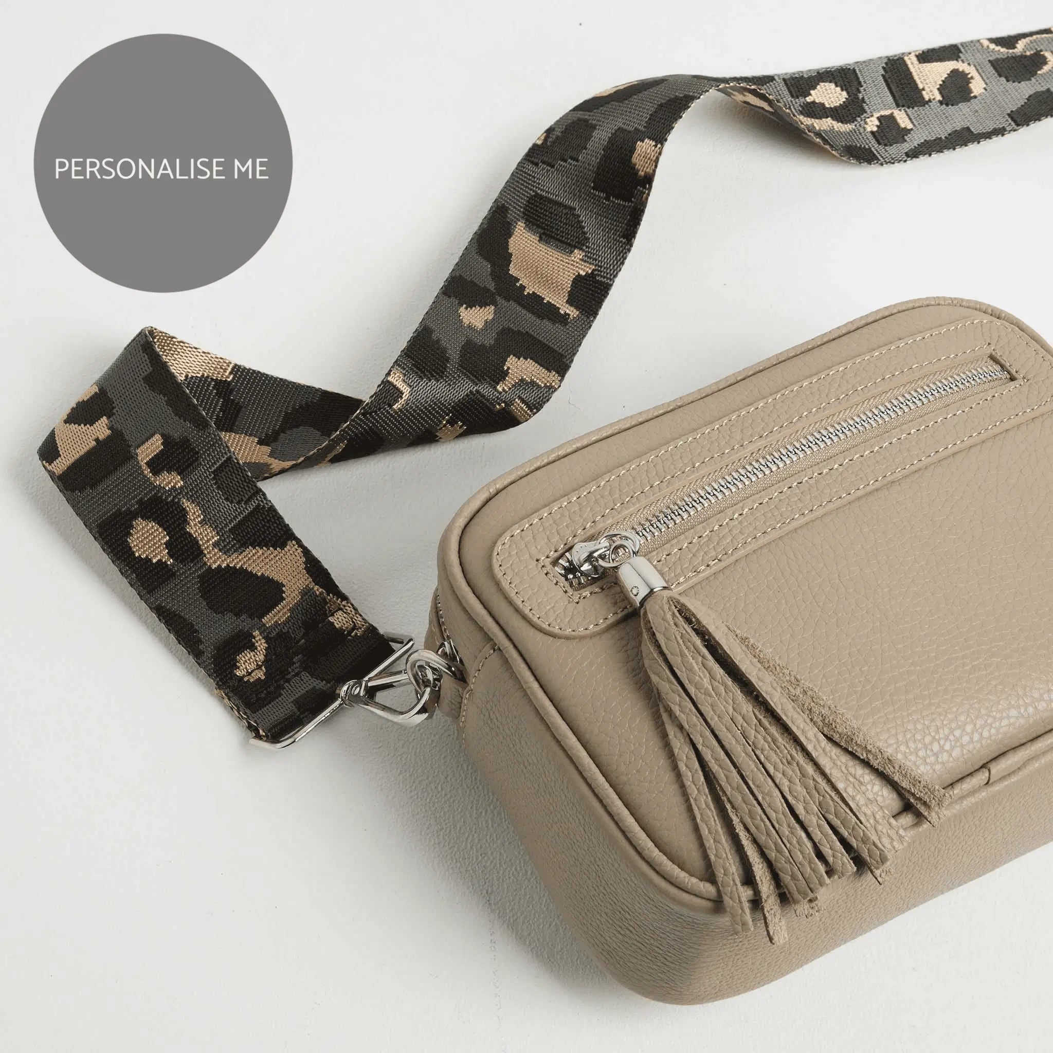 Florence Crossbody Bag in Beige with Dark Leopard Print Strap Beige | Betsy & Floss