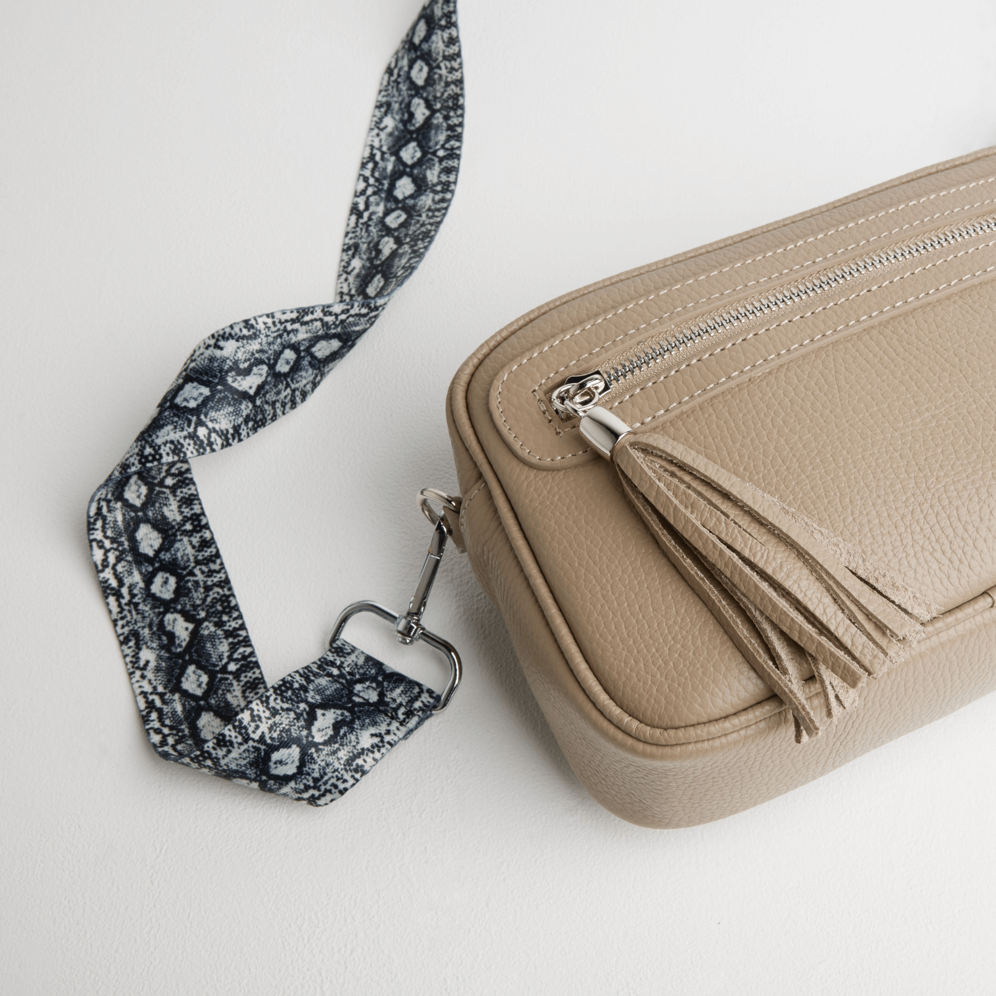 Florence Crossbody Bag in Beige with Snake Strap Beige | Betsy & Floss