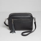 Florence Crossbody Bag in Black with Black and White Leopard Print Strap Black | Betsy & Floss