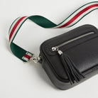 Florence Crossbody Bag in Black with Green Stripe Strap Black | Betsy & Floss