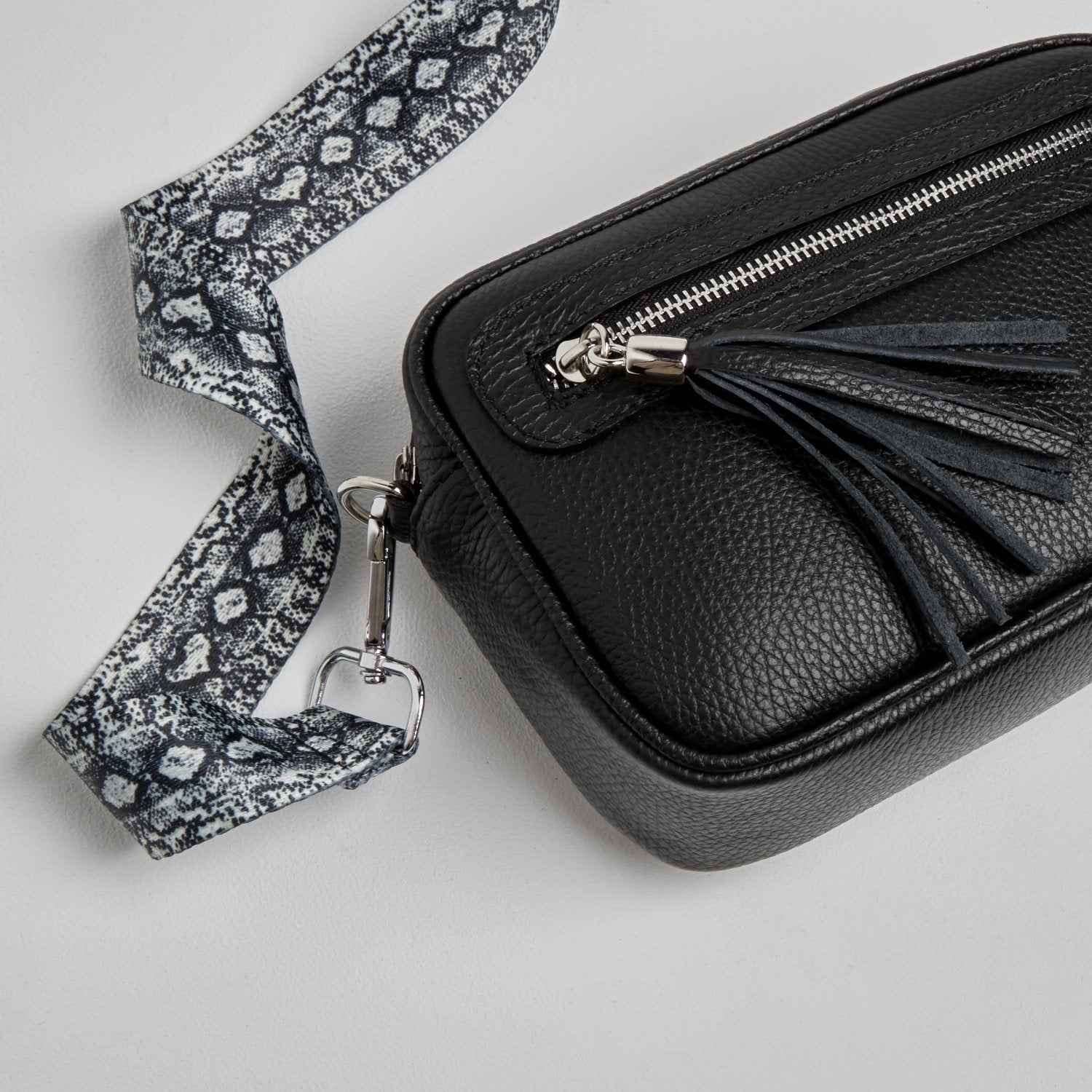 Florence Crossbody Bag in Black with Snake Strap Black | Betsy & Floss