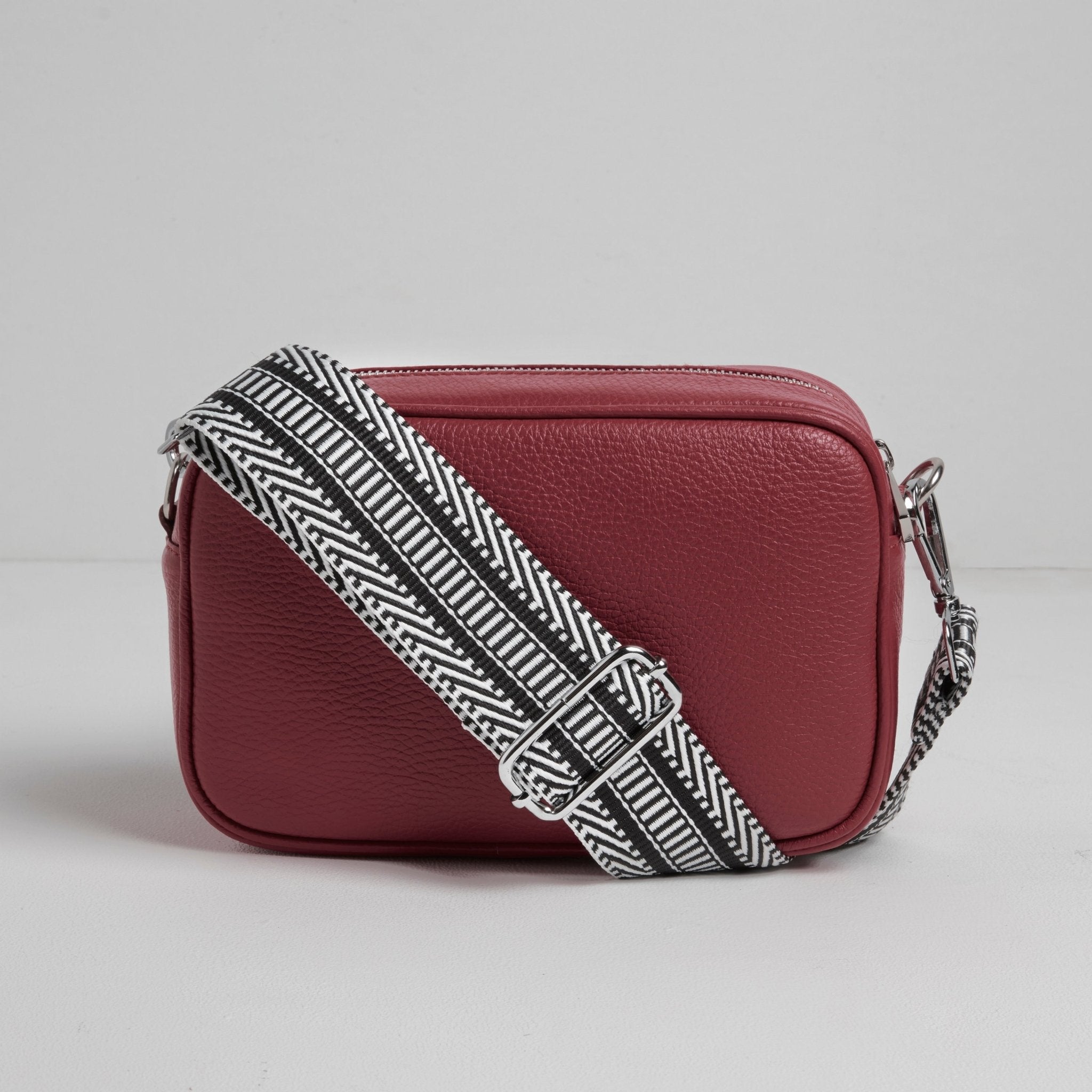 Florence - Crossbody Bag in Burgundy with Black Strap | Betsy & Floss