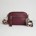 Florence Crossbody Bag in Burgundy with Light Pink Leopard Strap | Betsy & Floss