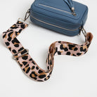 Florence Crossbody Bag in Denim Blue with Light Pink Leopard Strap | Betsy & Floss