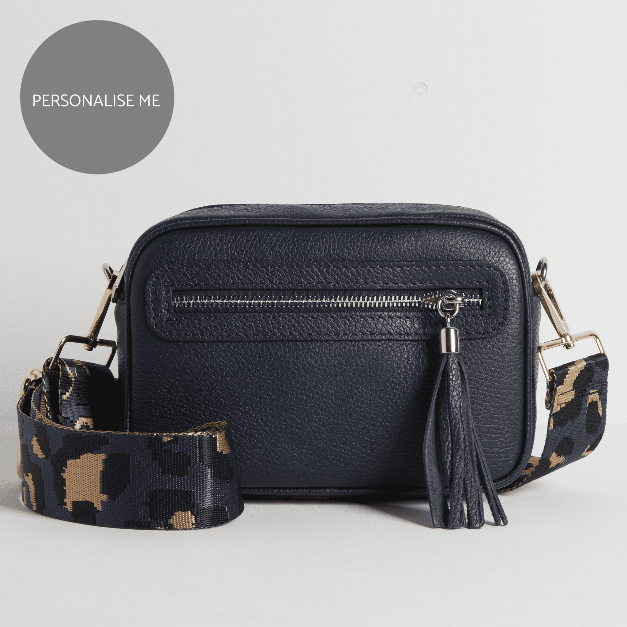 Florence Crossbody Bag in Navy with Blue Leopard Strap Navy Blue | Betsy & Floss