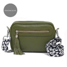 Florence - Crossbody Bag in Olive with Black and White Leopard Strap | Betsy & Floss