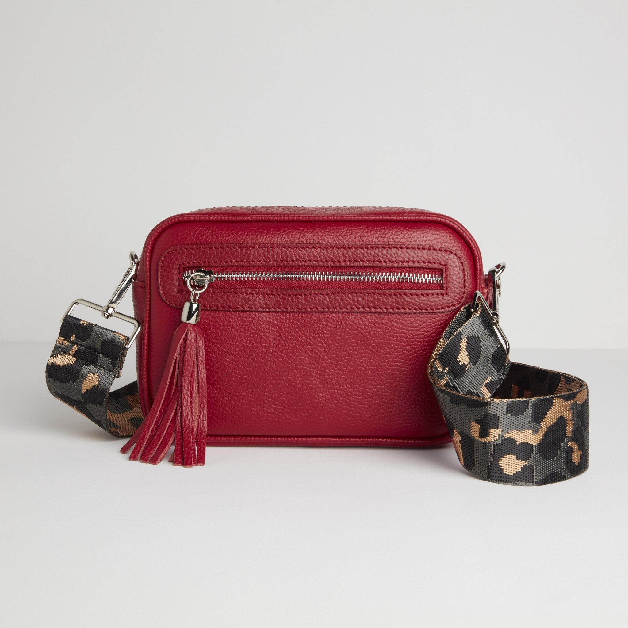 Crossbody Bag in Red with Dark Leopard Strap Betsy Floss Betsy Floss