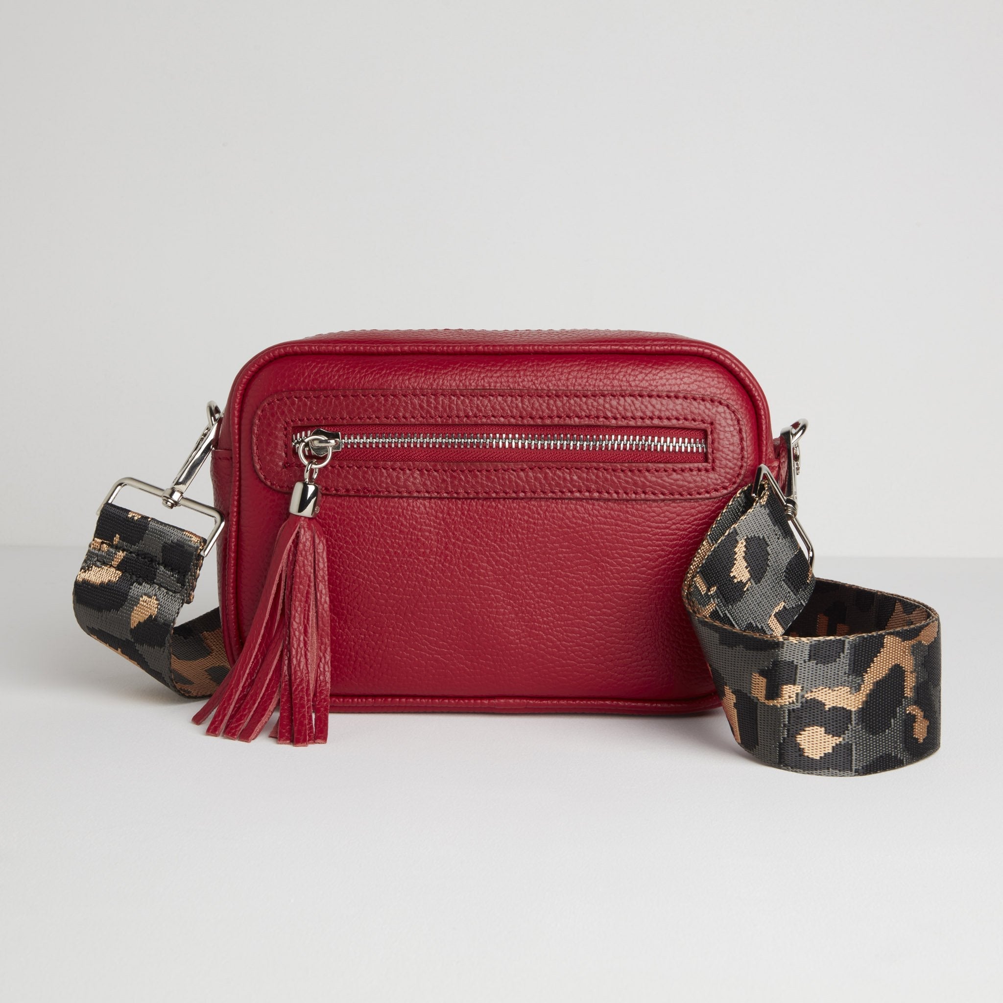 Florence Crossbody Bag in Red with Dark Leopard Strap Red | Betsy & Floss