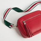 Florence Crossbody Bag in Red with Green Stripe Strap Red | Betsy & Floss