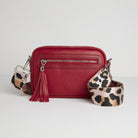 Florence Crossbody Bag in Red with Light Pink Leopard Strap Red | Betsy & Floss