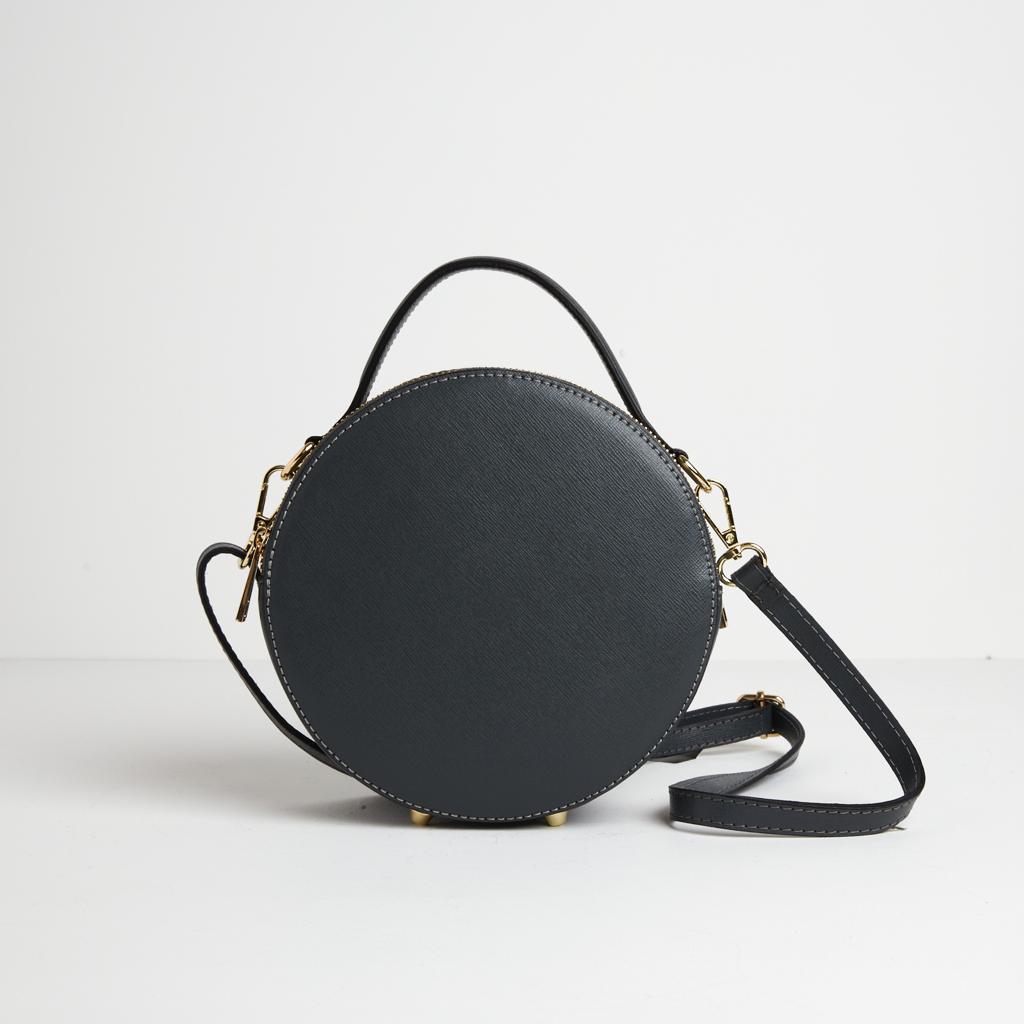 Rome Round Circle Crossbody Bag in Navy Blue with Nautical Stripe Strap Navy Blue | Betsy & Floss