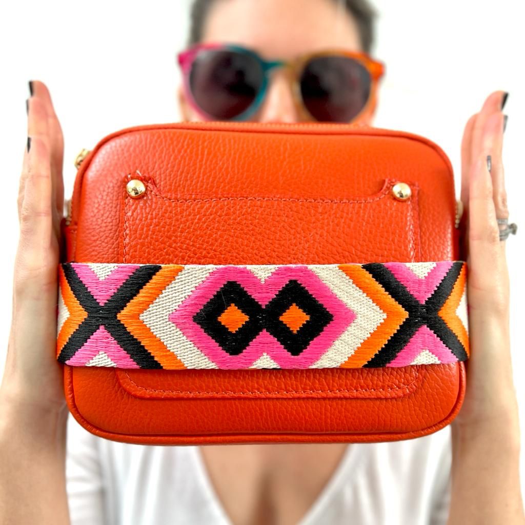 Crossbody Strap - Orange and Pink Bohemian Print (Gold Hardware) | Betsy & Floss