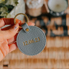 Leather Round Keyring - Gold Hardware Light Blue | Betsy & Floss