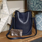 Lecco Leather Bucket Bag Navy Blue | Betsy & Floss