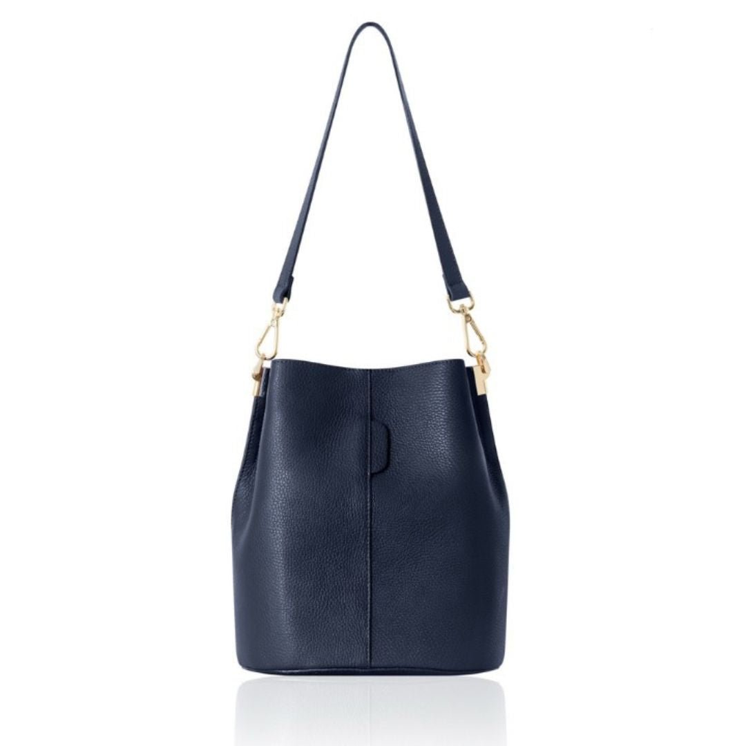 Lecco Leather Bucket Bag Navy Blue | Betsy & Floss