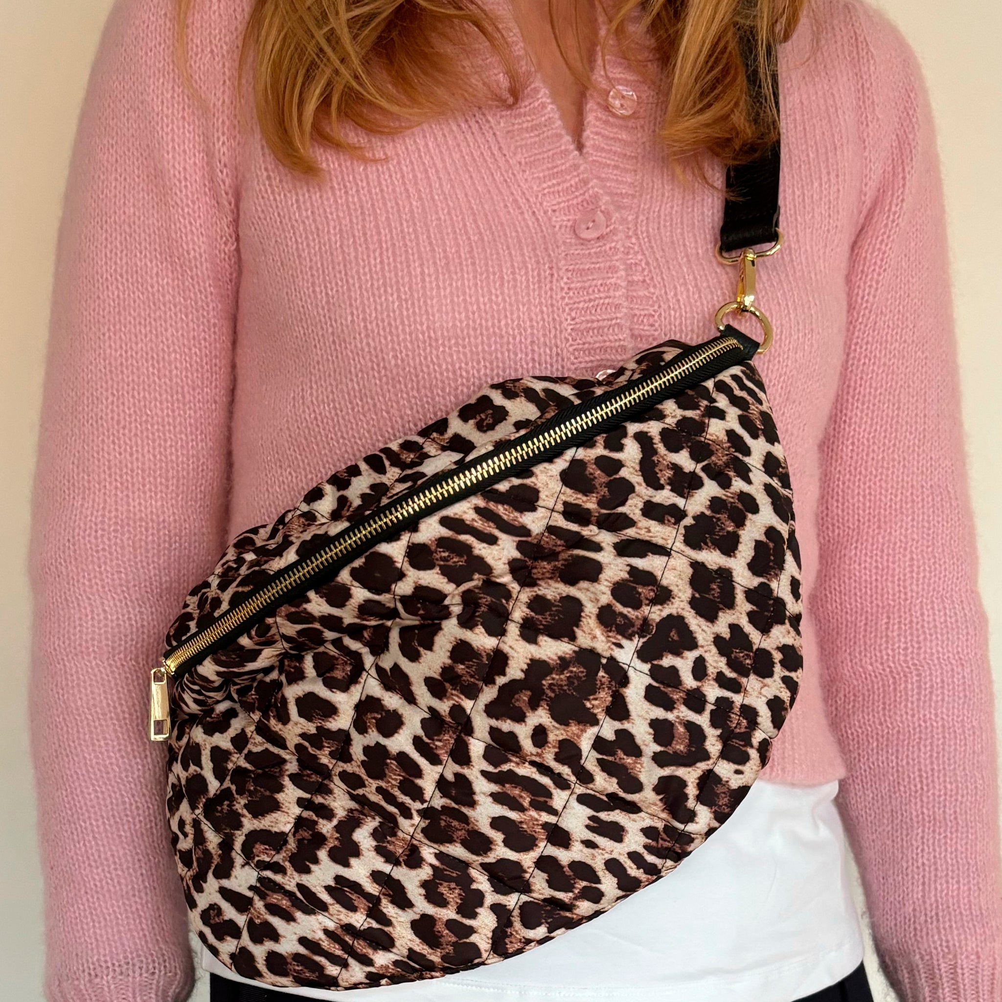 Leopard Print Puffer Crossbody Bag Leopard Mini Black and Brown | Betsy & Floss