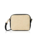 Maya Raffia Straw and Leather Crossbody Bag Black | Betsy & Floss