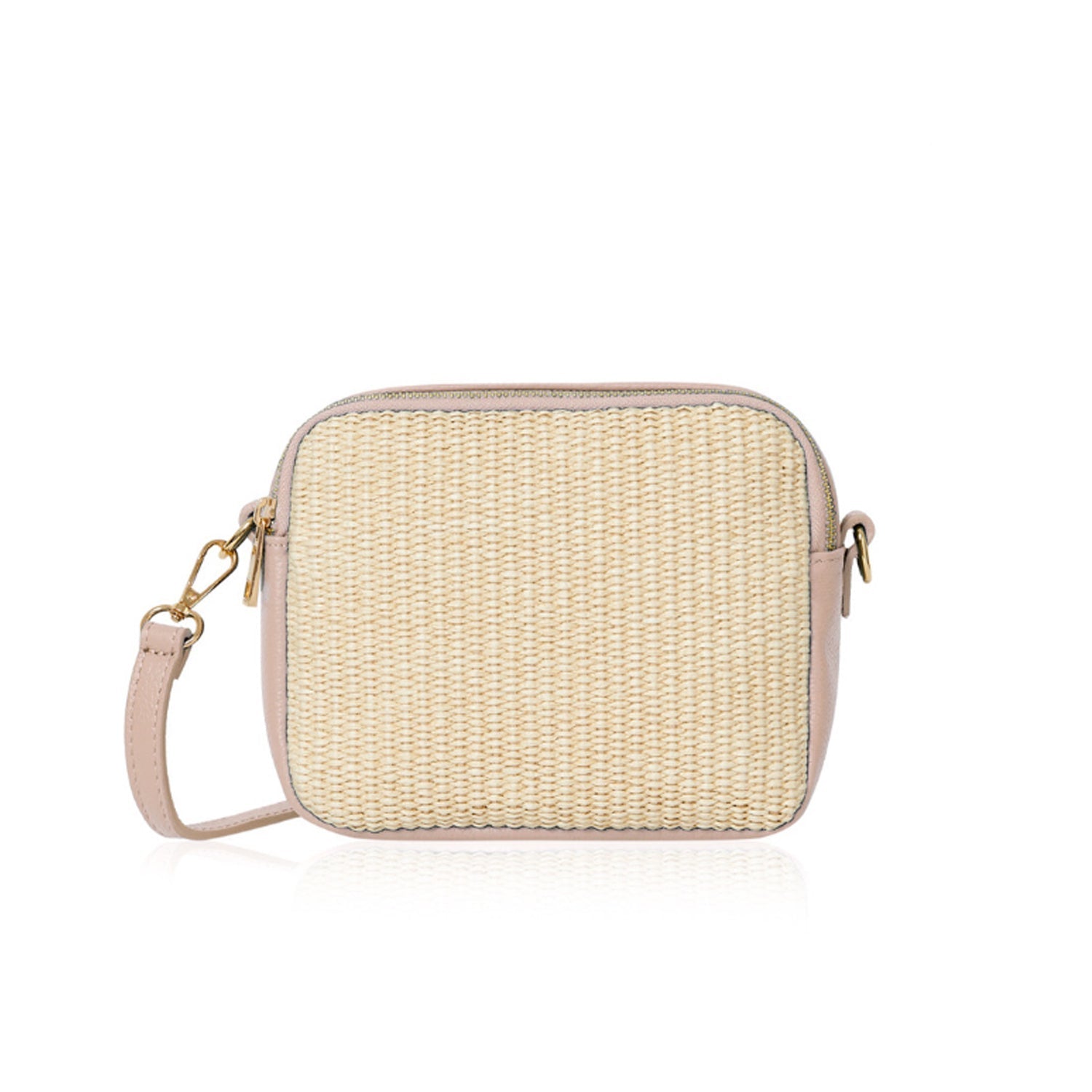 Maya Raffia Straw and Leather Crossbody Bag Blush | Betsy & Floss