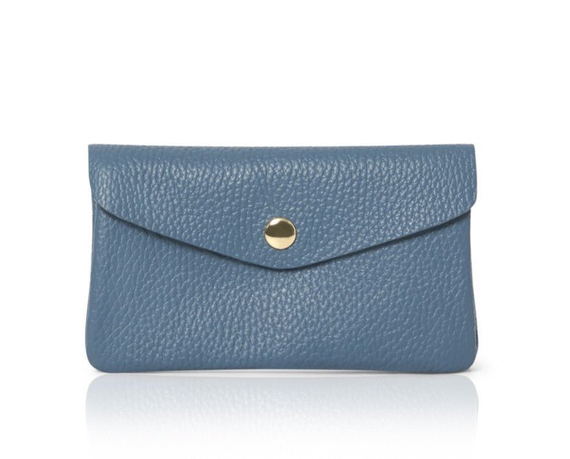 Medium Popper Leather Purse Denim Blue | Betsy & Floss