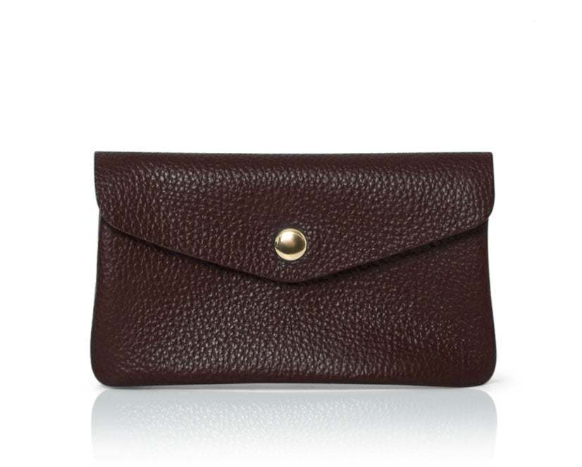 Medium Popper Leather Purse Chocolate Brown | Betsy & Floss