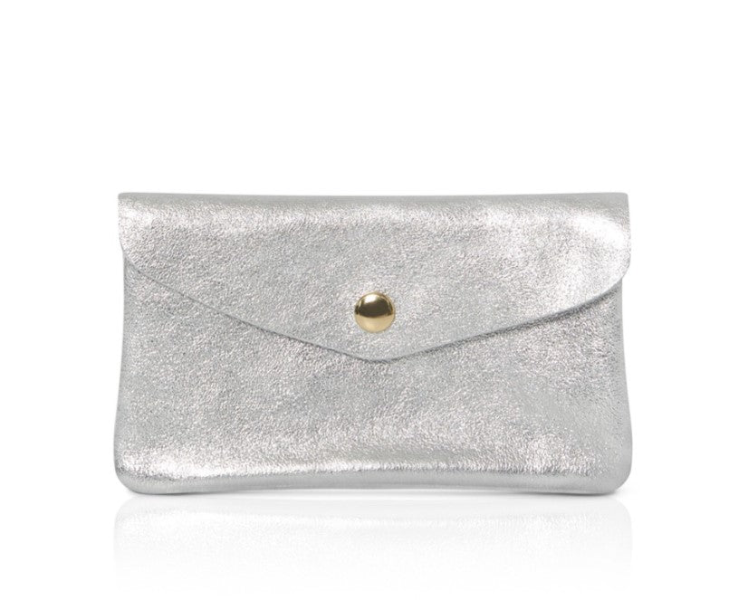 Medium Popper Leather Purse Silver | Betsy & Floss