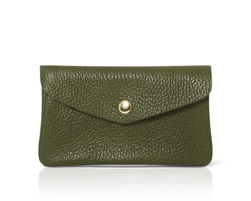 Medium Popper Leather Purse Olive Green | Betsy & Floss