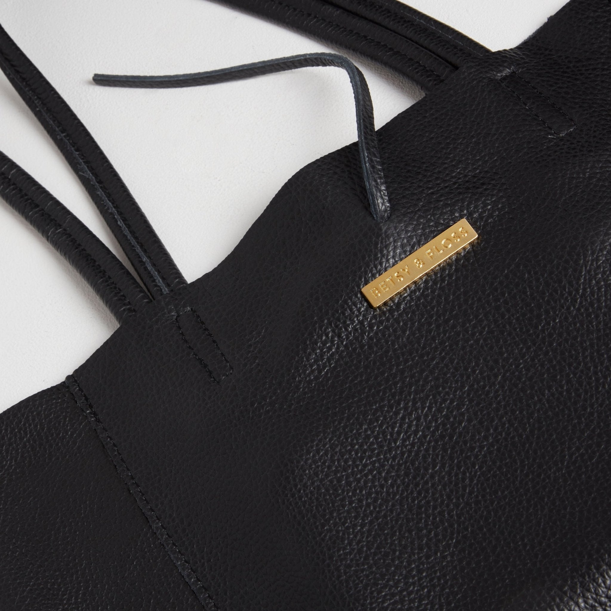 Milan - Soft Leather Tote Bag in Black Gold Hardware | Betsy & Floss