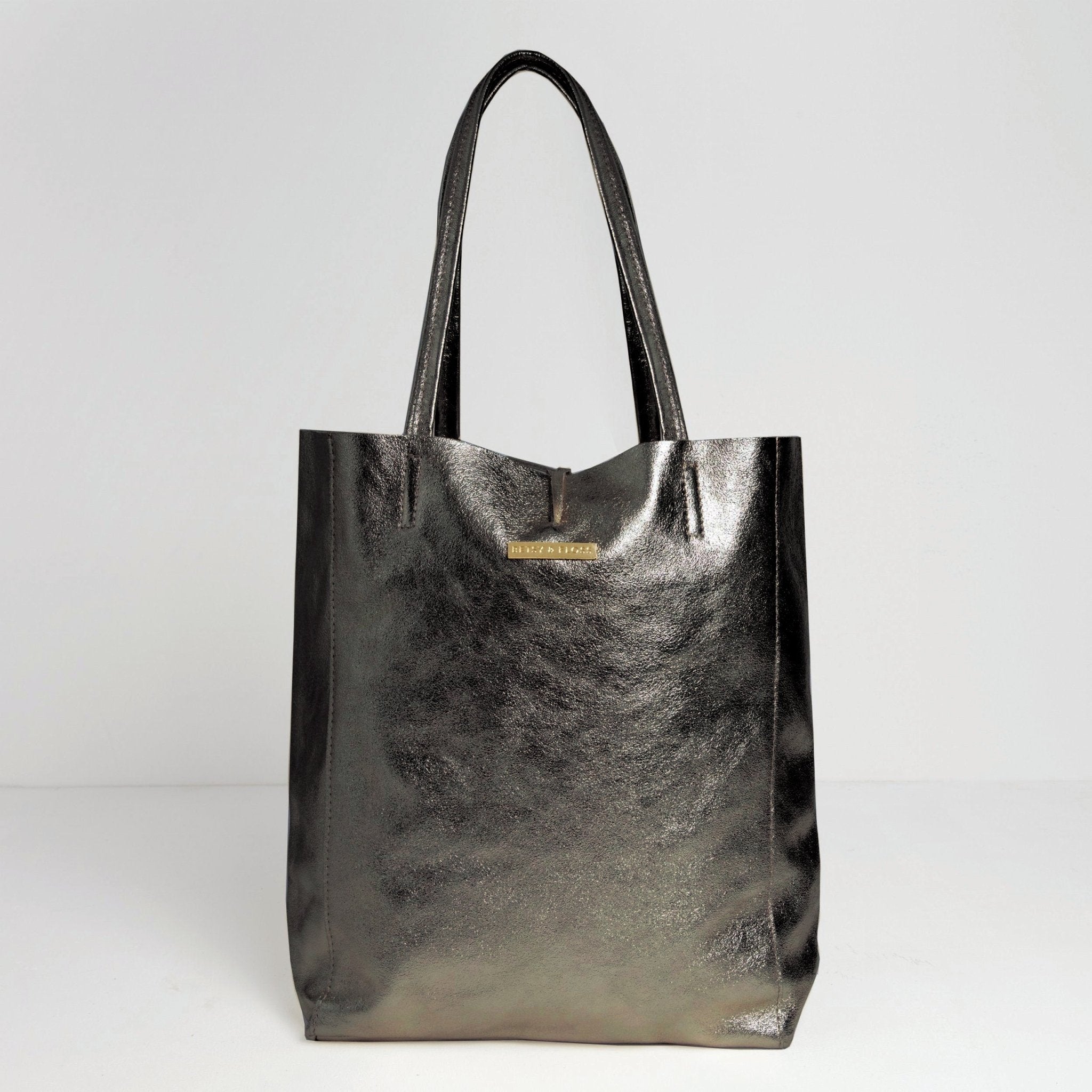 Milan Soft Leather Tote Bag in Gunmetal