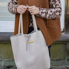 Milan - Soft Leather Tote Bag in Light Taupe Silver Hardware | Betsy & Floss